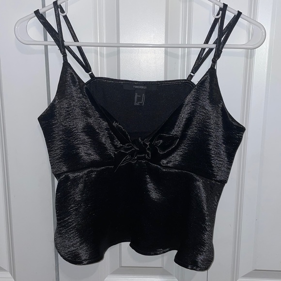 Black Silky Front Tie Tank Top - Picture 1 of 4